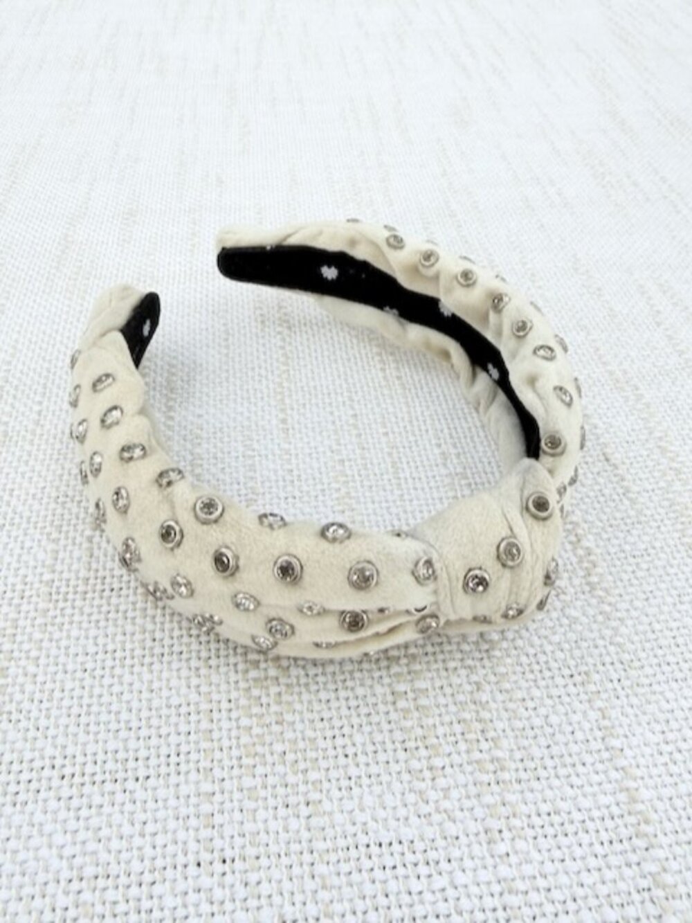 Lele Sadoughi Cream Crystal Knotted Headband